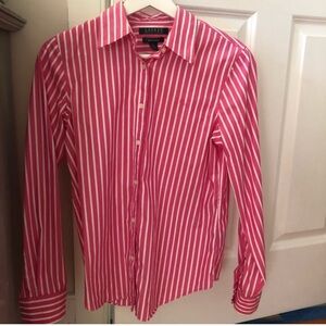 New York & Company Pink Striped Blouse
